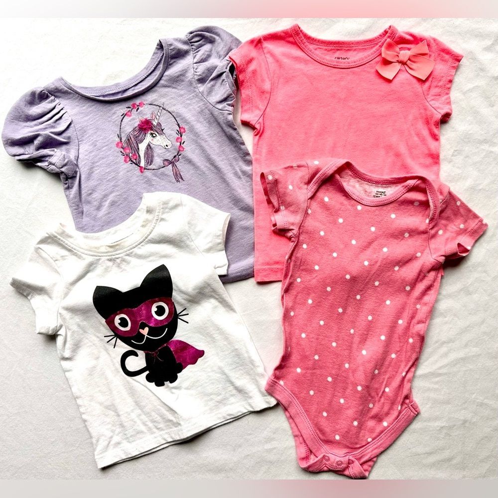 Girls 12M Clothing Lot; Cherokee, Carter’s, Cat & Jack, Imagin 8 Tops & Bodysuit
